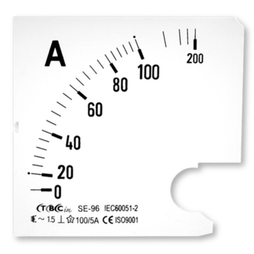 [TBCE-96/75] ESCALA PARA AMPERIMETRO TBCIN 96X96MM 75A DE ALUMINIO