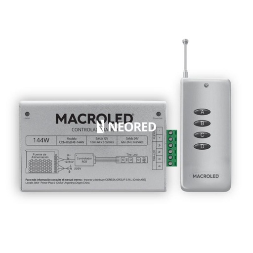 [CORCON-RGB-RF-144W] CONTROLADOR RGB RADIOFRECUENCIA 144W DC-12/24V