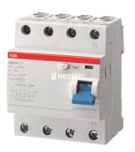 [ABB1TMF204405R1400P] Interruptor diferencial tetrapolar  In 40A Sens = 30 mA AI