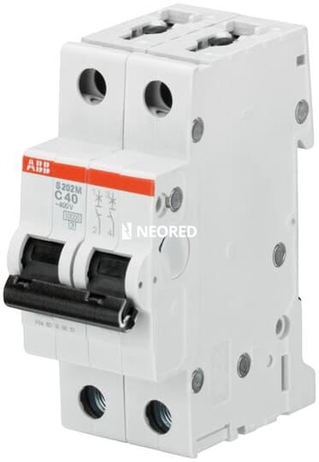 [ABB2CDS272001R0061P] Interruptor termomagnético bipolar In 6A. Icn = 10kA @ IEC60898 Icu :  15 kA @ IEC60947-2  Curva D